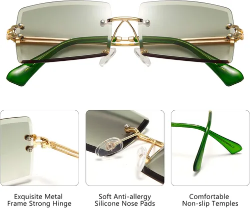 Vista 4 de GUVIVI Gafas de sol rectangulares sin montura para mujeres y hombres pequeñas cuadradas de moda de colores de los años 90 gafas unisex