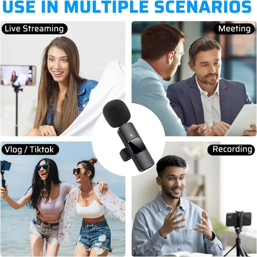 Vista 7 de Micrófono Lavalier inalámbrico dual para iPhone, iPad, perfecto para videoconferencias, grabación y transmisión en vivo