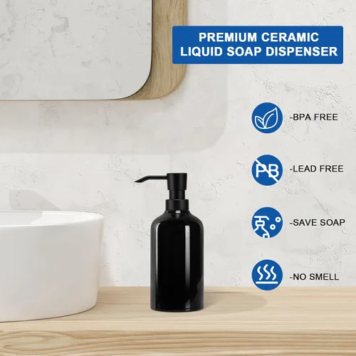 Vista 4 de Baño negro de cerámica del dispensador del jabón, dispensador del jabón de la mano 16.9oz para la cocina, hotel