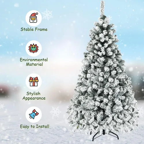 Vista 6 de Nightcore - Árbol de Navidad artificial preiluminado de 6 pies, pino con bisagras flocadas de nieve con 600 puntas de ramas y 250 luces LED, base