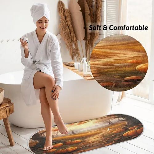 Vista 4 de cfpolar Pumpkins Fall Maple Leaves Bathroom Rugs Non-Slip Bath Rug Microfiber Bath Mat Absorbent Kitchen Mats and Rugs Machine Washable Oval Plush