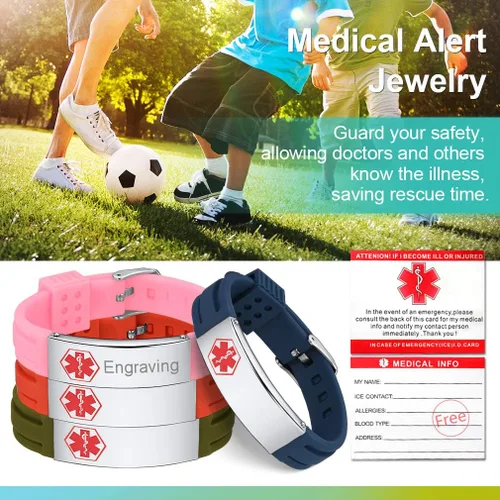 Vista 3 de Supcare Pulseras de alerta médica personalizables para mujeres y hombres, vienen con tarjeta médica (envuelta para regalo)