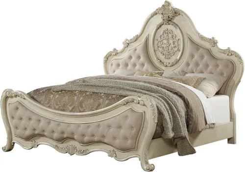 Vista 8 de ACME Ragenardus - Cama Queen - 27010Q - Lino beige y blanco antiguo