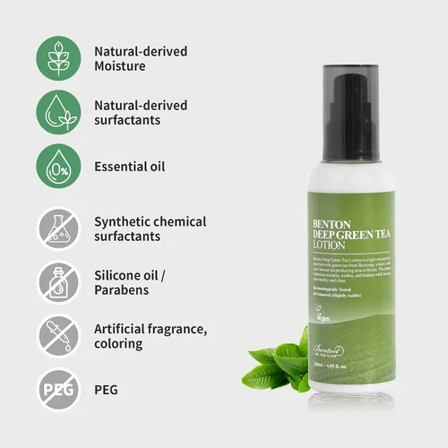 Vista 4 de BENTON Hidratante facial de té verde profundo, 4.05 onzas líquidas Loción facial hidratante de té verde coreano Hidratante calmante