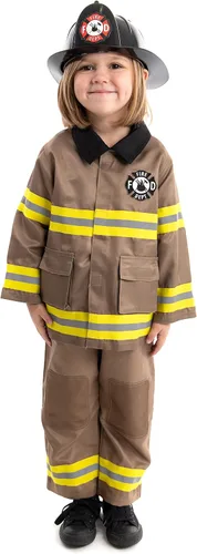 Vista 7 de Little Adventures Disfraz de bombero para niños, pantalones lavables a máquina, chaqueta y tirantes (el sombrero se vende por separado)