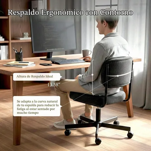 Vista 4 de Silla de tocador con ruedas, bonita silla de escritorio sin brazos con respaldo, silla de oficina pequeña giratoria de altura ajustable, cómoda