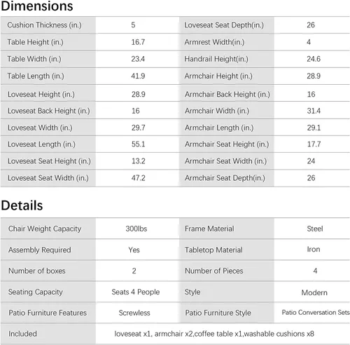 Vista 8 de HAPPATIO Juego de conversación de patio para 4, moderno sofá seccional al aire libre, mimbre de ratán PE (marrón/gris)
