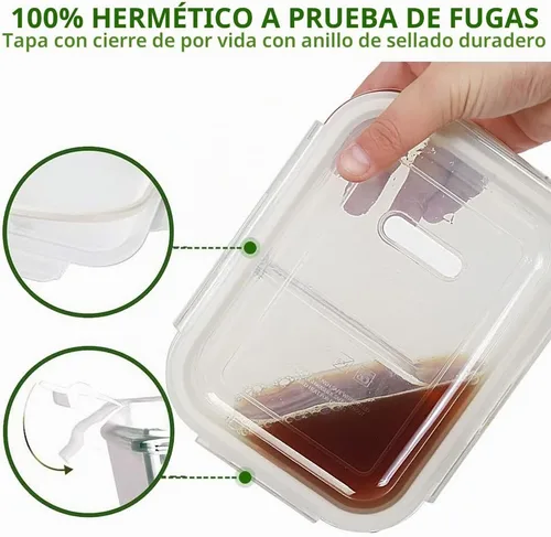 Vista 3 de DAS TRUST Paquete de 3 recipientes de vidrio para almacenamiento de alimentos, 2 compartimentos, recipientes de vidrio para preparación de comidas