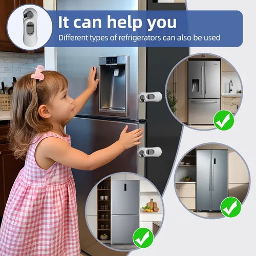 Vista 4 de Paquete de 5 cerraduras para refrigerador a prueba de niños con adhesivo 3M, cerraduras de gabinete de seguridad para bebés, cerraduras de seguridad