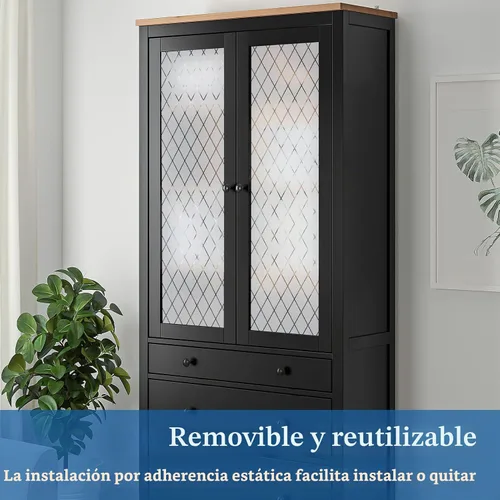 Vista 7 de Película de Ventana de Malla Esmerilada, Película de Privacidad para Ventana, Adhesivo Decorativo para Ventana No Adhesivo, Película de Vidrio