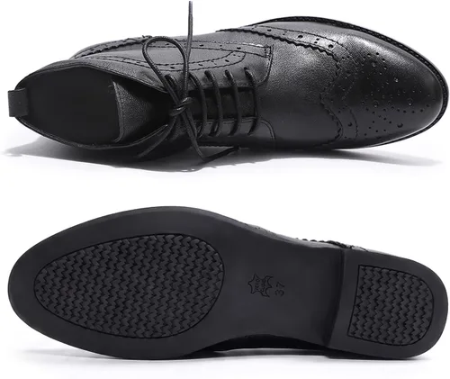 Vista 5 de Mona flying - Botas de cuero para mujer, con cordones, estilo Oxford, brogues, hasta el tobillo, de alta moda, con ataduras, botas de combate