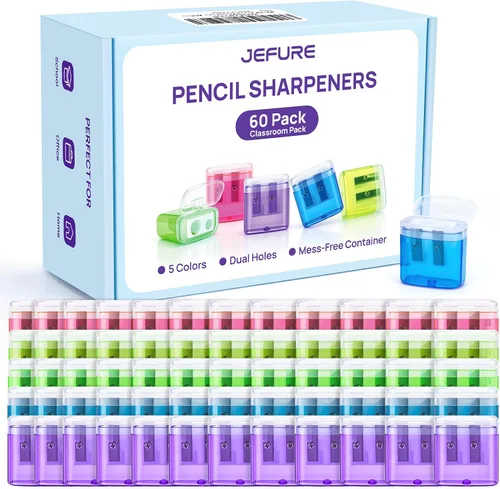 Vista 8 de 24 piezas de sacapuntas manual pequeño de 2 agujeros con tapa, sacapuntas manuales de doble agujero para lápices de colores a granel, sacapuntas