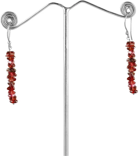 Vista 4 de Aretes colgantes de piedra pulida de granate rojo natural para mujeres y niñas, aretes de gancho colgantes de cristal colorido, aretes de gancho