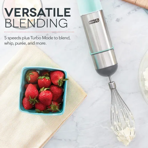 Vista 3 de Dash Chef Series - Batidora de mano de inmersión de 5 velocidades con cuchillas de acero inoxidable, accesorio para batidora y guía de recetas