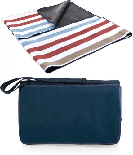 Vista 9 de Manta de picnic para exteriores Picnic Time Tote, tamaño XL, color azul a rayas Tartán negro
