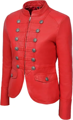 Vista 2 de Chaqueta de piel auténtica para mujer, 100% piel de cordero, estilo militar Victory 8976