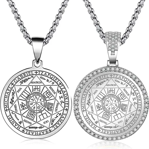 Vista 7 de Collar con colgante de siete arcángeles para hombres y mujeres, amuleto de protección, collar con dije de moneda de Arcángel Miguel Gabriel Uriel 1.