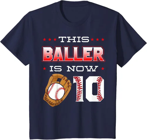 Vista 81 de This Baller Is Now 10 - Camiseta de béisbol para fiesta temática de cumpleaños número 10, Negro
