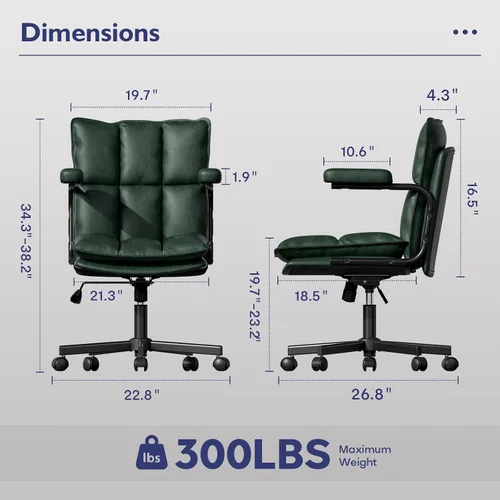 Vista 2 de Ollega Mid Century Modern Desk Chair, Vintage Leather Office Chair, Green Petite Computer Chair for Small to Medium Women, Thickened Back, Cozy