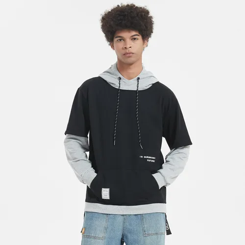Vista 4 de GURUNVANI Sudadera con capucha de color de contraste para hombre Sudaderas con capucha de patchwork
