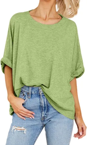 Vista 2 de Camiseta de gran tamaño para mujer, de verano, casual, de manga corta, holgada