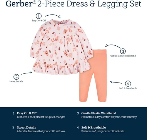 Vista 6 de Gerber Conjunto de ropa de juego de 2 piezas para niñas pequeñas y niñas pequeñas