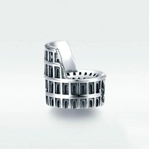 Vista 2 de Abalorio de plata de ley 925 con diseño de coliseo romano Taj Mahal, para pulsera Pandora