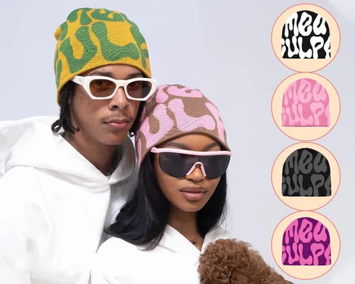 Vista 3 de Elnuqok Gorro de punto para mujer, gorro de invierno inalámbrico con diseño de calavera