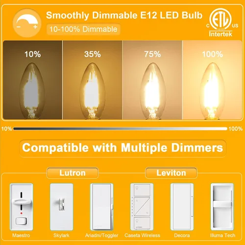 Vista 3 de winshine Bombillas LED E12 para candelabro regulables, 2700 K, blanco cálido, equivalente a 60 W, eficiencia energética, 4 W, tipo B