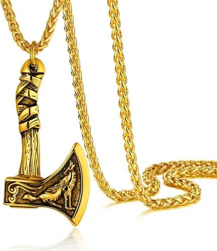 Vista 19 de PROSTEEL Thor Hammer/Thor Axe/Raven/Odin Necklace for Men Women Negro