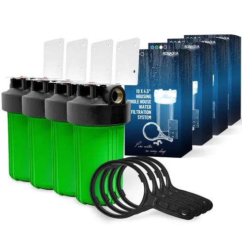 Vista 17 de Sistema purificador de filtro para toda la casa de 10 x 4.5 pulgadas de alta capacidad para agua de pozos o ciudades, botón de alivio de Verde