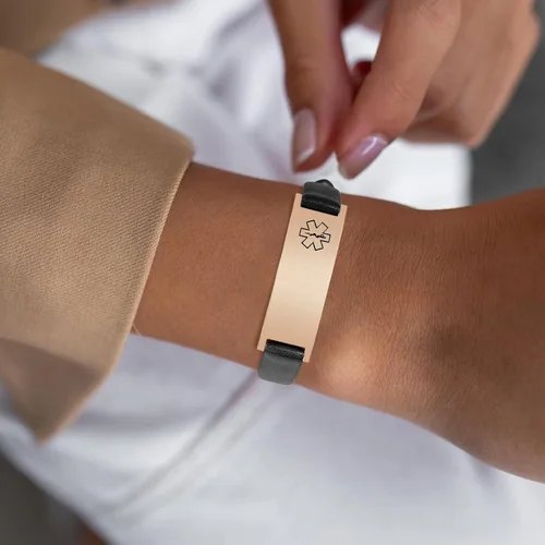 Vista 39 de MPRAINBOW Pulsera de alerta médica personalizada para mujer, correa de reloj de cuero genuino, grabado de doble cara, diabetes, epilepsia, joyería