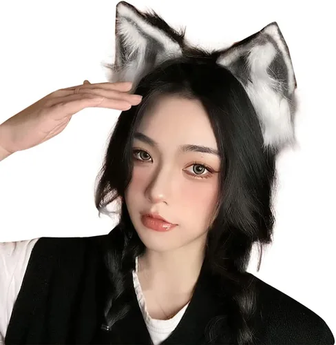 Vista 4 de VIGVAN KYC Orejas de animales Kawaii de peluche con orejas de gato para el cabello, tocado para Halloween o cosplay