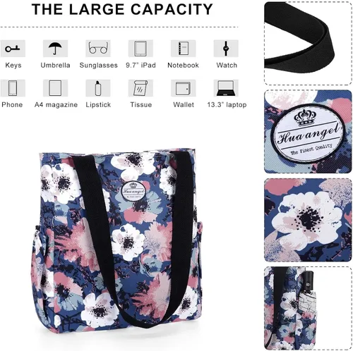 Vista 2 de HUA ANGEL Bolsa de viaje Bolso de hombro casual ligero diario floral para ir de compras, trabajo, gimnasio, playa
