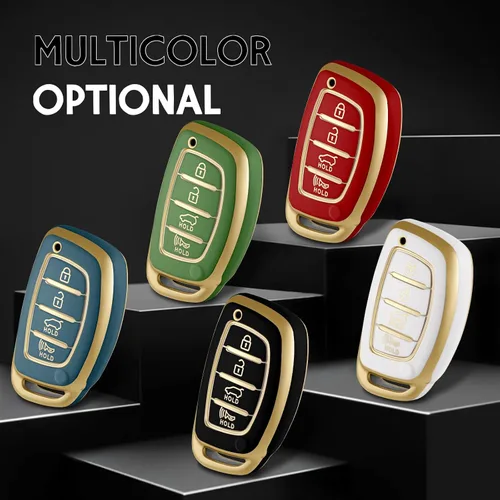 Vista 6 de Funda protectora inteligente de termoplástico con 4 botones para llave de Hyundai; funda compatible con los modelos Elantra, Ioniq, Sonata, Tucson