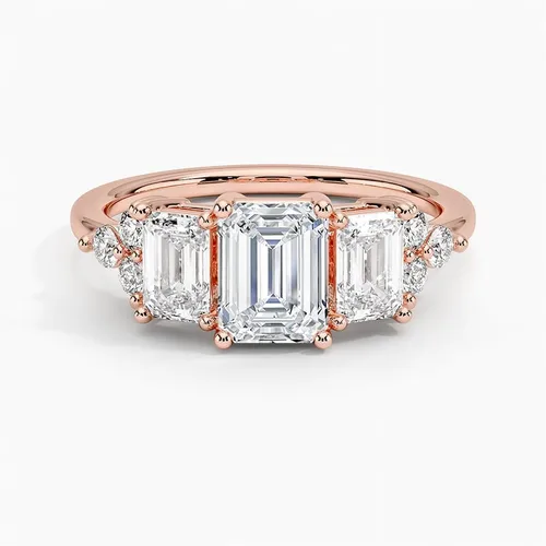 Vista 5 de IGI - Anillo de compromiso de diamantes creados en laboratorio de talla esmeralda blanca de 2.0 quilates con acento, dos esmeraldas brillantes
