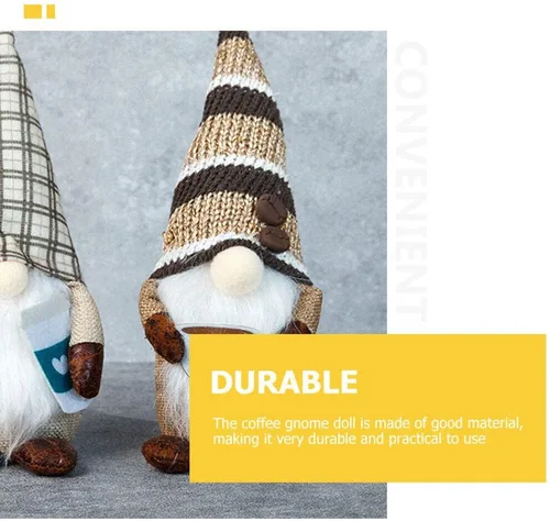 Vista 4 de Decoración navideña de gnomos de café para el hogar, 2 gnomos de Navidad para cafetería, figuras coleccionables enanas hechas a mano, muñeca