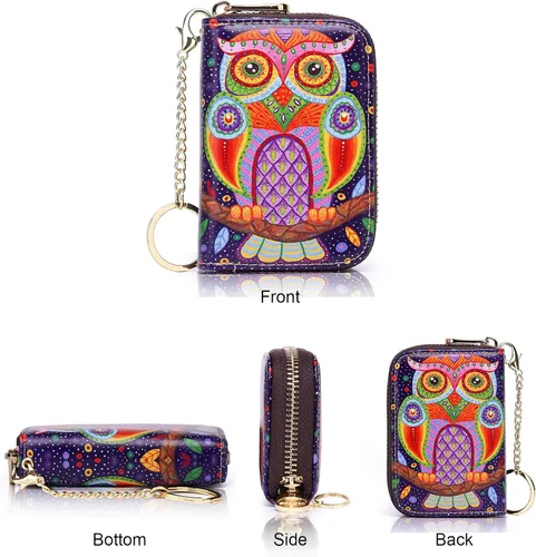 Vista 2 de APHISON Carteras porta tarjetas de crédito RFID para mujeres de cuero con cremallera, estuche para tarjetas para damas, cartera llavero, 006, S