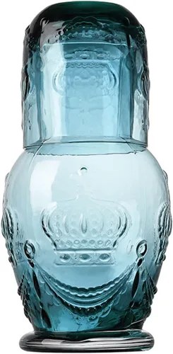 Vista 10 de Retro Crown Relief - Jarra de agua de noche de cristal transparente con vaso, jarra y taza de noche