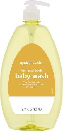 Vista 6 de Amazon Basics Jabón para cabello y cuerpo sin lágrimas para bebé, ligeramente perfumado, 13.6 onzas fluidas, paquete de 1