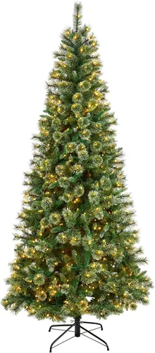 Vista 9 de Árbol de Navidad artificial de pino con punta de nieve delgado de 1.5 m de Wisconsin de Nearly Natural con 150 luces LED transparentes