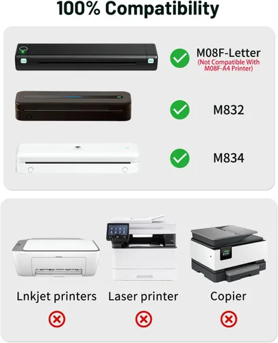 Vista 3 de Phomemo - Papel de impresora térmica de 8.5 x 11 pulgadas para M08F M832D M832 M834, 100 unidades Inkless Printer Paper for Thermal Printing