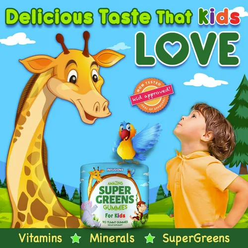 Vista 4 de Infusions - Gomitas súper verdes para niños, 90 unidades, superalimento, suaves y deliciosas, 8 potentes mezclas, aptas para veganos, sin gluten