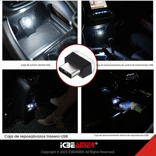 Vista 6 de ICBEAMER Adaptadores tipo C luz de atmósfera 1 paquete (blanco) Luz nocturna LED miniatura universal enchufable para interior del automóvil e