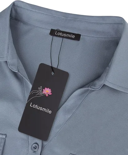Vista 3 de Lotusmile Camisas de gasa con solapa y botones para mujer, para el trabajo, oficina, negocios, casual, blusa de gasa