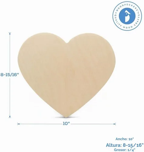 Vista 2 de Corazones de madera para manualidades, corazones de madera de 10 pulgadas, 1/4 de pulgada de grosor, paquete de 1 corazón de madera sin terminar