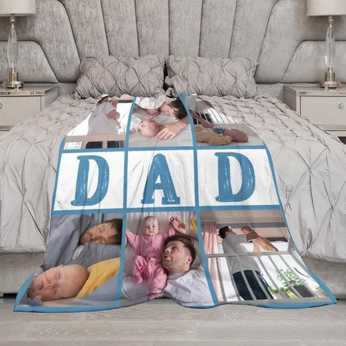 Vista 6 de Artsadd Regalos para el Día del Padre, manta personalizada con fotos, regalos para papá de hija o hijo, manta con fotos personalizadas, regalos