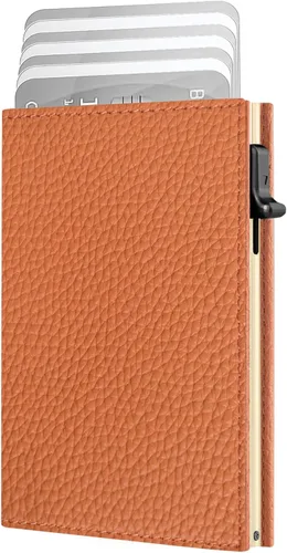 Vista 8 de Cartera para hombre – Cuero minimalista de triple pliegue, funda inteligente para tarjetas emergentes con bloqueo RFID, soporte delgado de metal