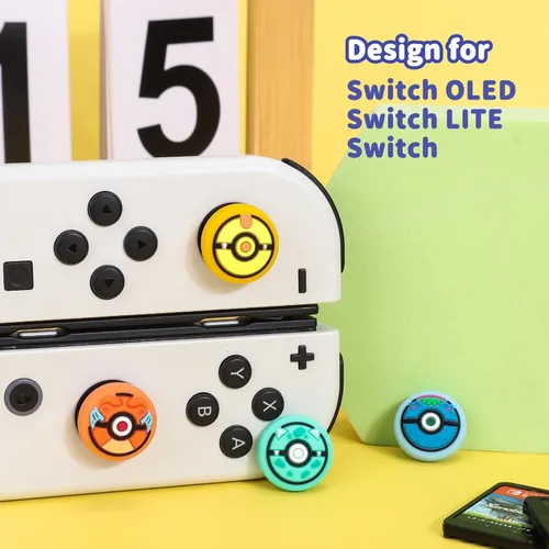 Vista 2 de DLseego PK Balls - 4 tapas de agarre para el pulgar regular NS SwitchSwitch LiteSwitch OLED, Pika Joy Con controlador de joystick cubierta
