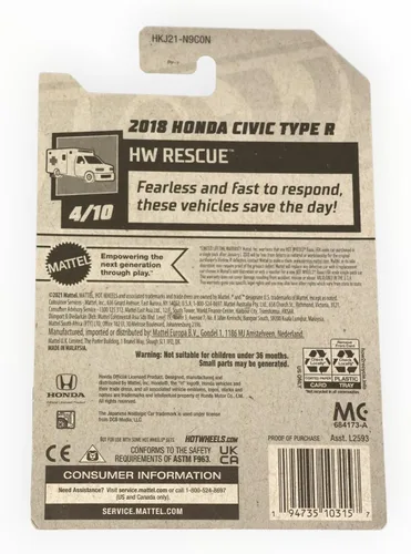 Vista 2 de Hot Wheels Honda Civic Type R 2018, HW Rescue 4/10 [Blanco] 215/250